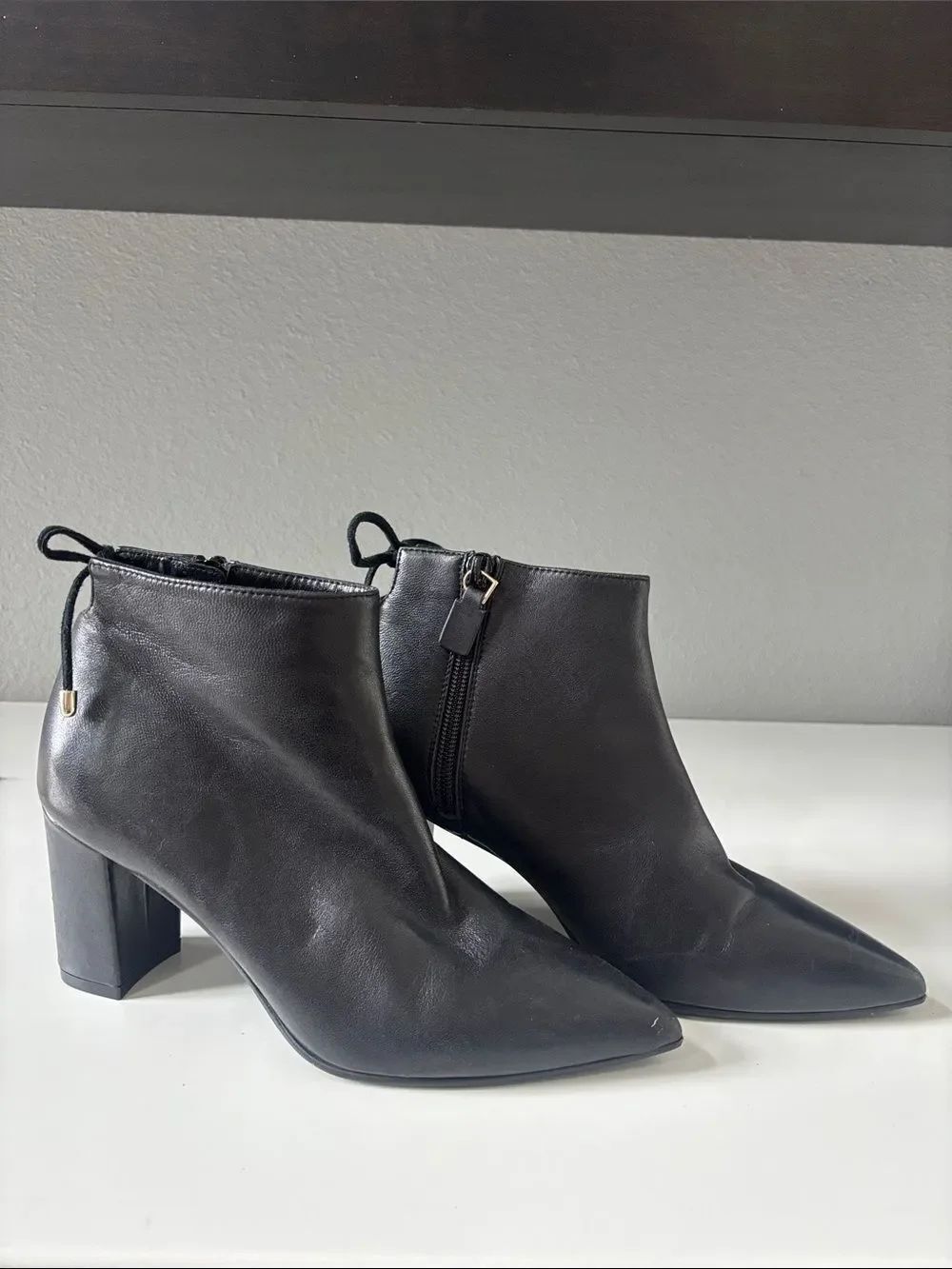 Leather Stuart Weitzman Black Leather Ankle Booties with Block Heel